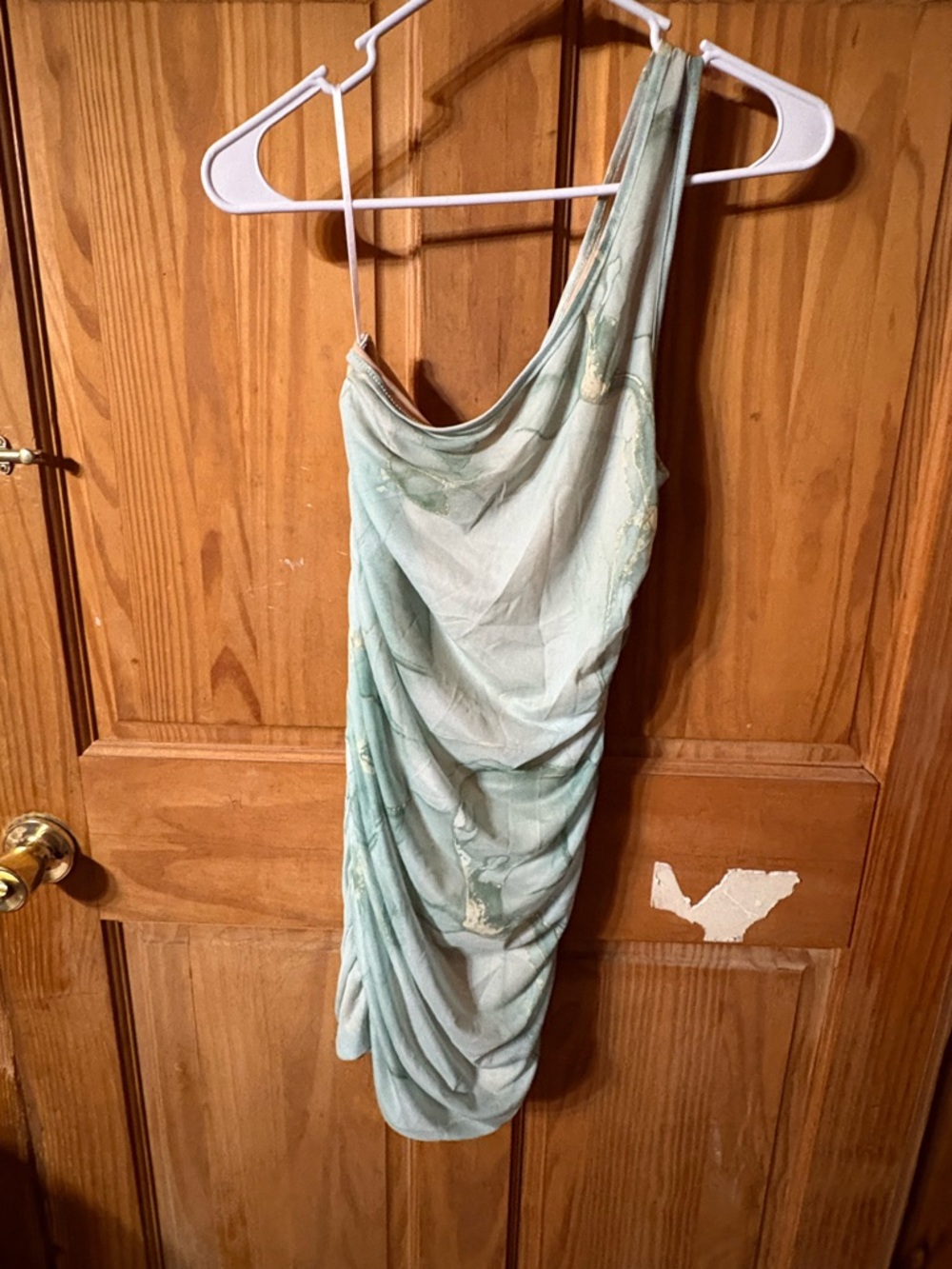 SHEIN One-Shoulder Aqua Ruched Dress